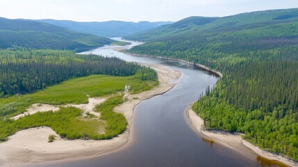 Obraz premium River meandering through lush valley
