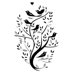 Whimsical Birds Silhouette on a Stylized Tree