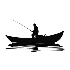 vector silhouette of a fisherman