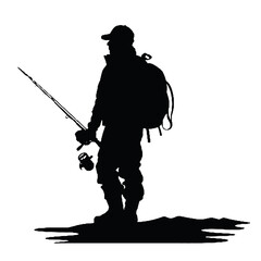 Silhouette of a person fishing by a lake