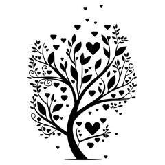 Heartful Tree Silhouette Isolated on White Backdrop