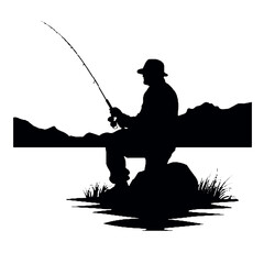 Fisherman fishing silhouette
