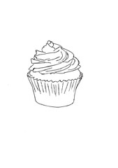 Black and white sketch of a cupcake with detailed frosting swirl ideal for bakery designs food art projects and creative illustrations