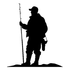 Obraz premium A black silhouette of a man fishing, with a a fishing rod.