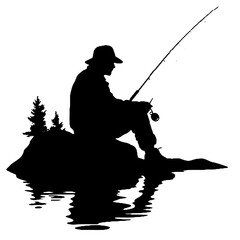  fishing on the fisher man silhouette vector isolated on white background