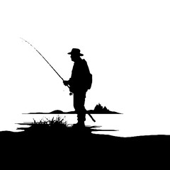 silhouette of a man fishing