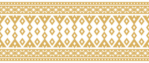 Gold ethnic ornament with geometric tribal border pattern.