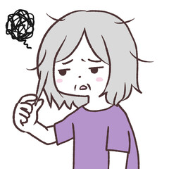 髪ぼさぼさシニア女性イラスト