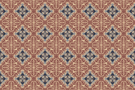 Damask vector seamless pattern. Ikat ornament. Ethnic South Western decor style. Ikat Boho geometric ornament. Vector seamless pattern. Mexican blanket, rug. Woven carpet