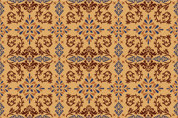 Damask vector seamless pattern. Ikat ornament. Ethnic South Western decor style. Ikat Boho geometric ornament. Vector seamless pattern. Mexican blanket, rug. Woven carpet