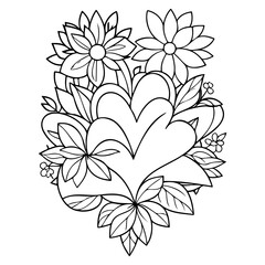 Elegant Floral Heart Illustration for Coloring Book