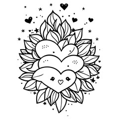 Adorable Heart Bloom Whimsical Line Art Design
