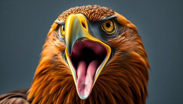 Close up portrait golden eagle screaming angry bird of prey wildlife photography avian predator yellow beak