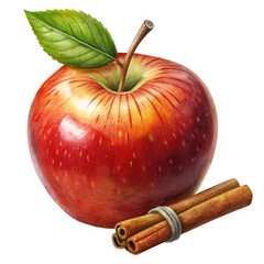 apple with cinnamon on white background