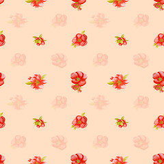 Red flowers on nude background. Elegant floral seamless pattern for your design. Watercolor botanical background