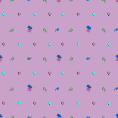 Seamless pattern with leaves and flowers isolated on lime background. Sketch watercolor illustration. Perfect for wallpaper, gift wrap, pattern fill, web lilac background, summer greeting cards