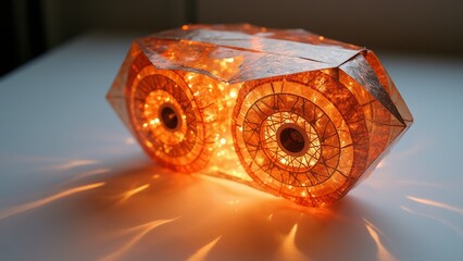 Geometric lighting fixtures interwoven with light and shadow