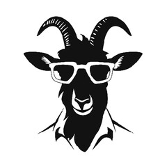goat wearing sunglasses engraving black and white outline