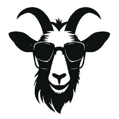goat wearing sunglasses engraving black and white outline
