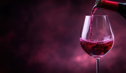 A glass of fine red wine is currently being poured from a bottle