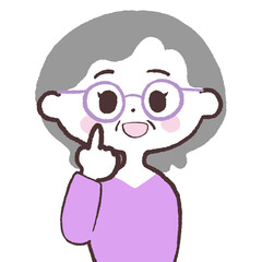眼鏡を指さすシニア女性イラスト