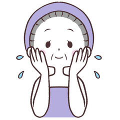 化粧水をつけるシニア女性上半身イラスト