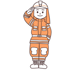 敬礼する消防士のシンプルな全身イラスト