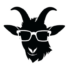 goat wearing sunglasses engraving black and white outline