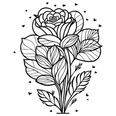 Rose flower bouquet with hearts outline design