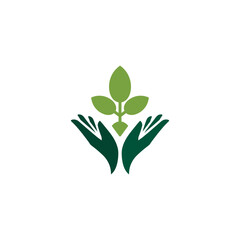Hand plant growth tree logo, Plant green leaves, care icon