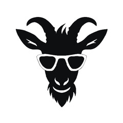 Cool Goat with Sunglasses Vector Illustration - Retro Hipster Goat Head Mascot in Black and White for T-Shirt, Logo, or Sticker Design