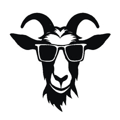 Black silhouette of a goat wearing sunglasses creative design for print, goat, sunglasses, silhouette, animal, vector, cartoon, illustration,