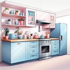 Fototapeta premium Clean 2D Vector Illustration of Modern Kitchen Space
