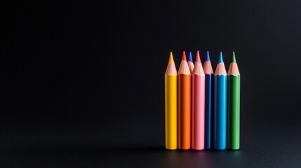Fototapeta premium Vibrant colored pencils arranged against a dark background