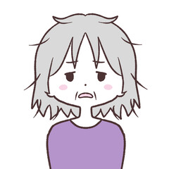 ボサボサ髪のシニア女性イラスト