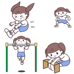 体力測定女の子セットイラスト