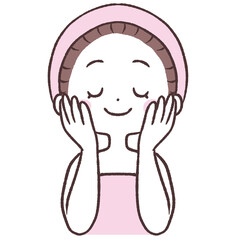 化粧水を浸透させる女性上半身イラスト
