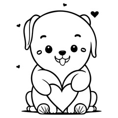 Lovely Puppy Hugging a Heart Outline Illustration