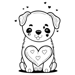 Adorable Puppy with Hearts Graphic Illustration