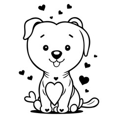 Cute Puppy Surrounded by Hearts Line Art Design