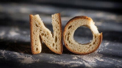 Rustic Bread Letters Forming the Word "No" on Dark Textured Background