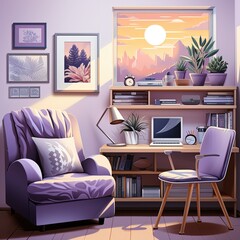 Modern and Cozy Teenager Bedroom Design in Flat Illustration