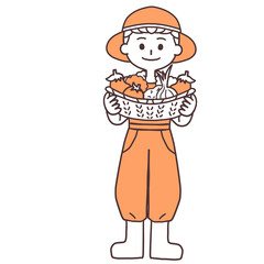農業をする男性のシンプルな全身イラスト