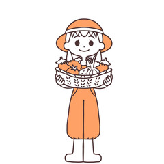 農業をする女性のシンプルな女性の全身イラスト