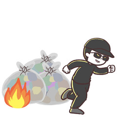 ゴミに放火する不審者イラスト