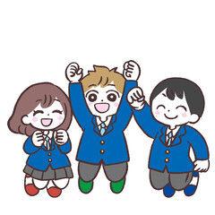 Obraz premium ジャンプする制服の三人の学生イラスト