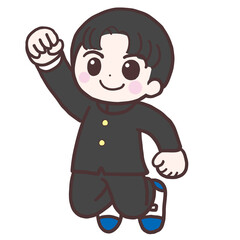 ガッツポーズでジャンプする学ランの男子