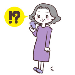 スマホに驚くシニア女性イラスト