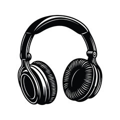 Over ear headphone music gear icon silhouette vector with white background