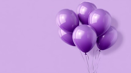 Purple balloons cluster against a lavender background